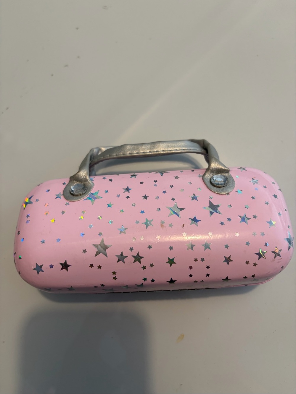 Pink Star Print Sunglasses Case with Silver Handle glasses